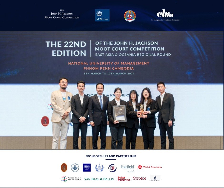 The NTU’s WTO moot court team was awarded the prize of the Winning Team and won three other awards at the 22nd John H. Jackson Moot Court Competition in the East Asia & Oceania Regional Round and is q