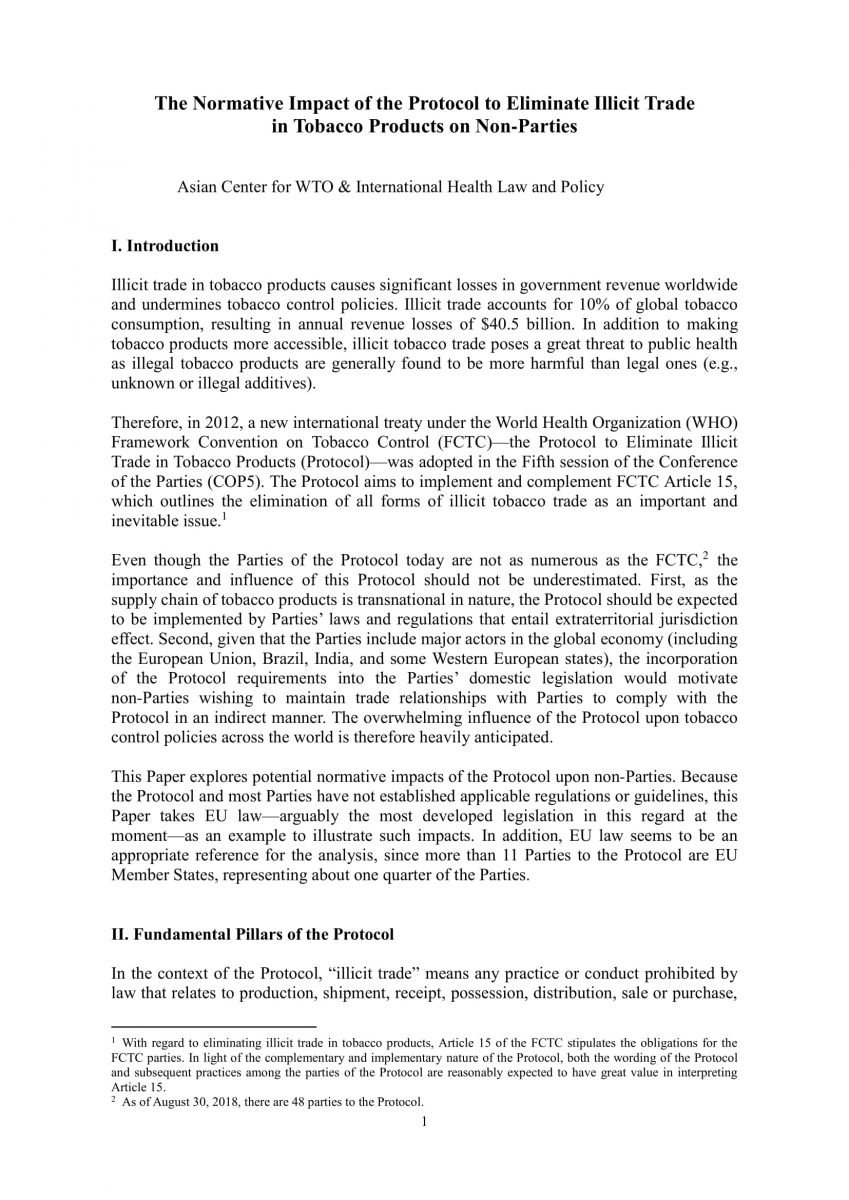 2018 The Normative Impact of the Protocol to Eliminate Illicit Trade in Tobacco Products on Non-Parties