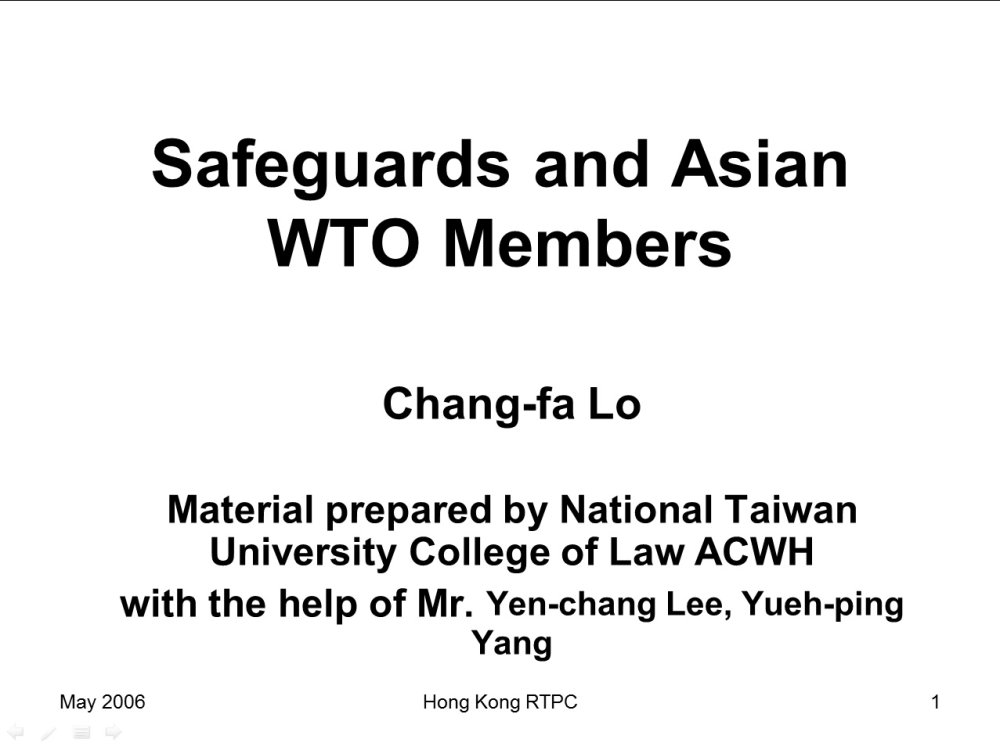 Safeguards and Asian WTO Members 2006